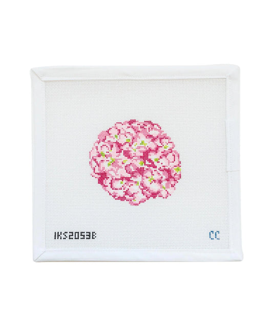 Initial K Studio Catherine Cartie Calligraphy Pink Hydrangea Ornament Needlepoint Canvas