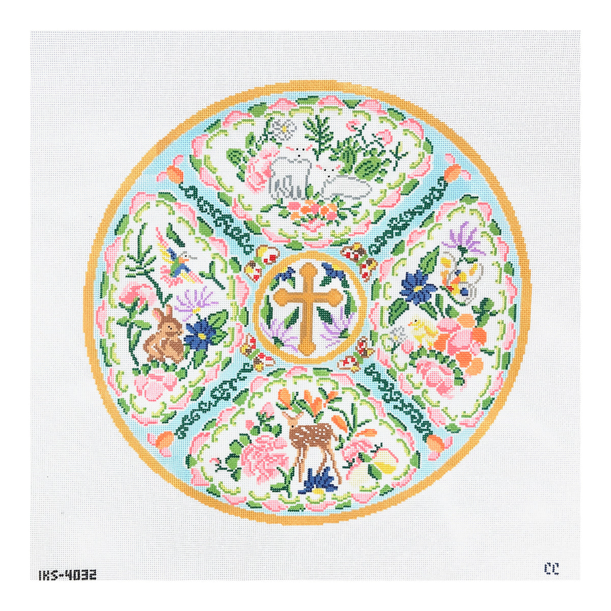 Initial K Studio Easter Rose Medallion Needlepoint Canvas