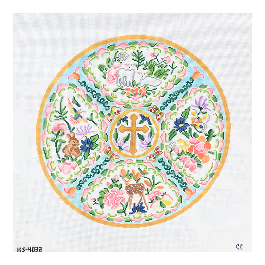 Initial K Studio Easter Rose Medallion Needlepoint Canvas