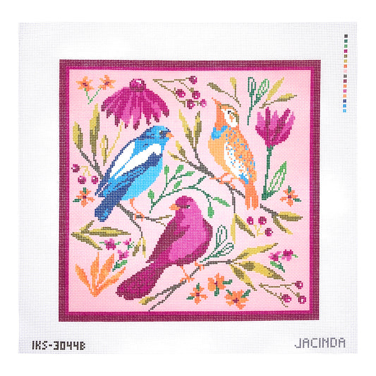 Initial K Studio Jacinda Boneau Springtime Birds Needlepoint Canvas - Large