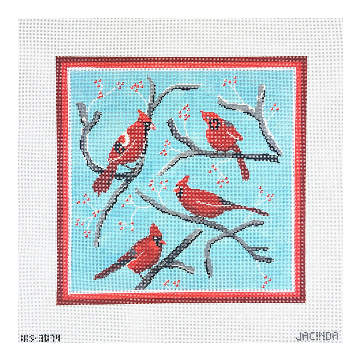 Initial K Studio Winter Cardinals Needlepoint Canvas