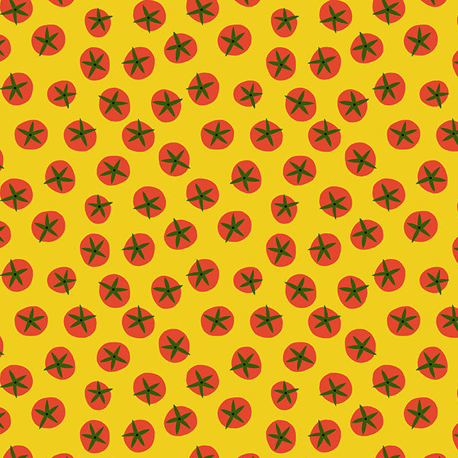 Jane Sassaman Vegetable Patch Tomato Cotton Fabric - Yellow