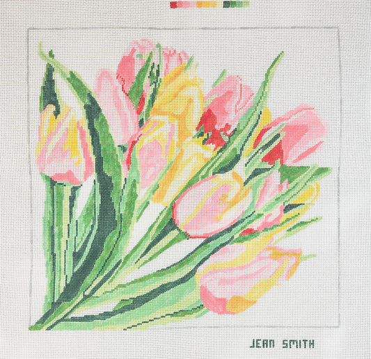 Jean Smith Designs Pink and Yellow Tulips Needlepoint Canvas
