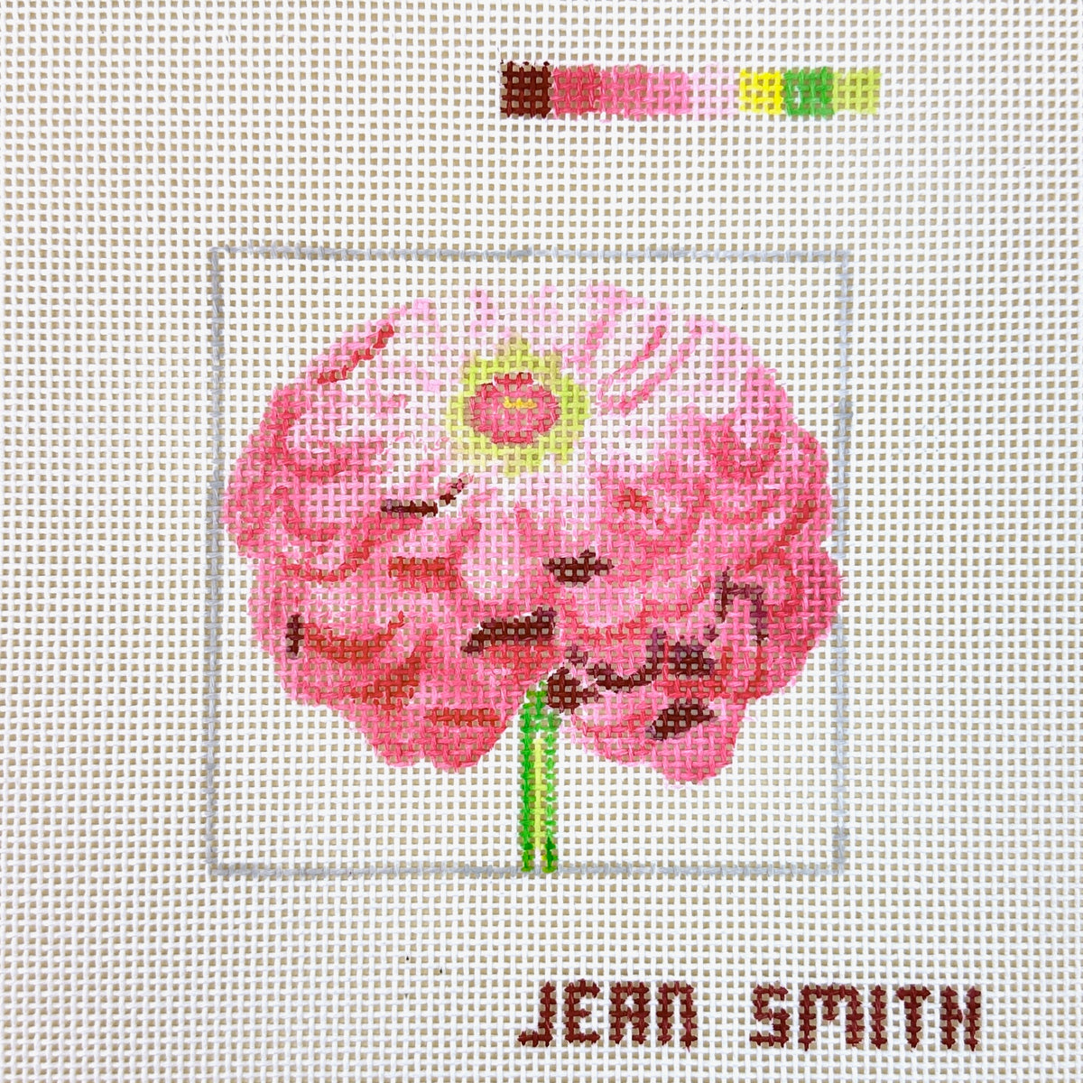 Jean Smith Designs Pink Zinnia Coaster Needlepoint Canvas