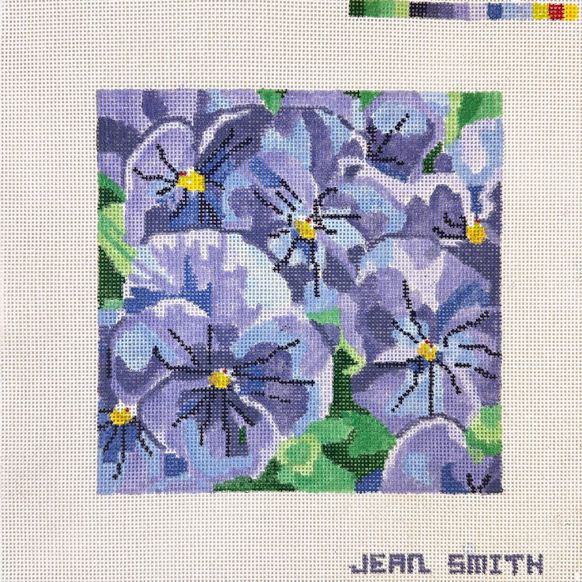 Jean Smith Designs Small True Blue Pansies Needlepoint Canvas
