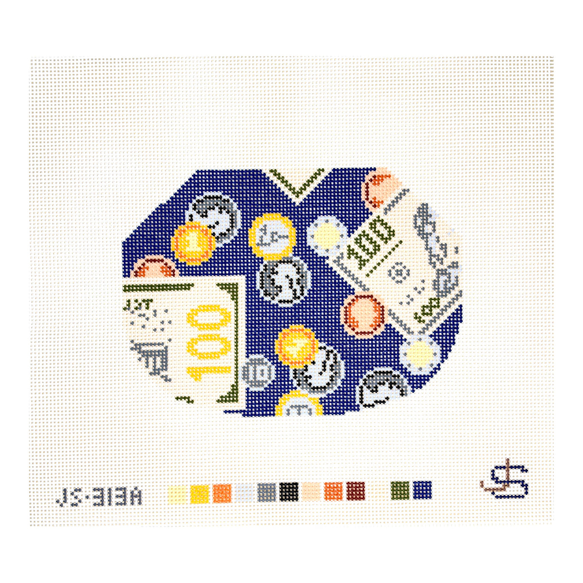 Jeni Sandberg Needlepoint Coins Kiss Lock Bag Needlepoint Canvas