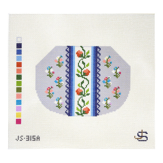 Jeni Sandberg Needlepoint Floral Stripe Kiss Lock Bag Needlepoint Canvas - Grayscale