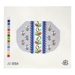 Jeni Sandberg Needlepoint Floral Stripe Kiss Lock Bag Needlepoint Canvas - Grayscale