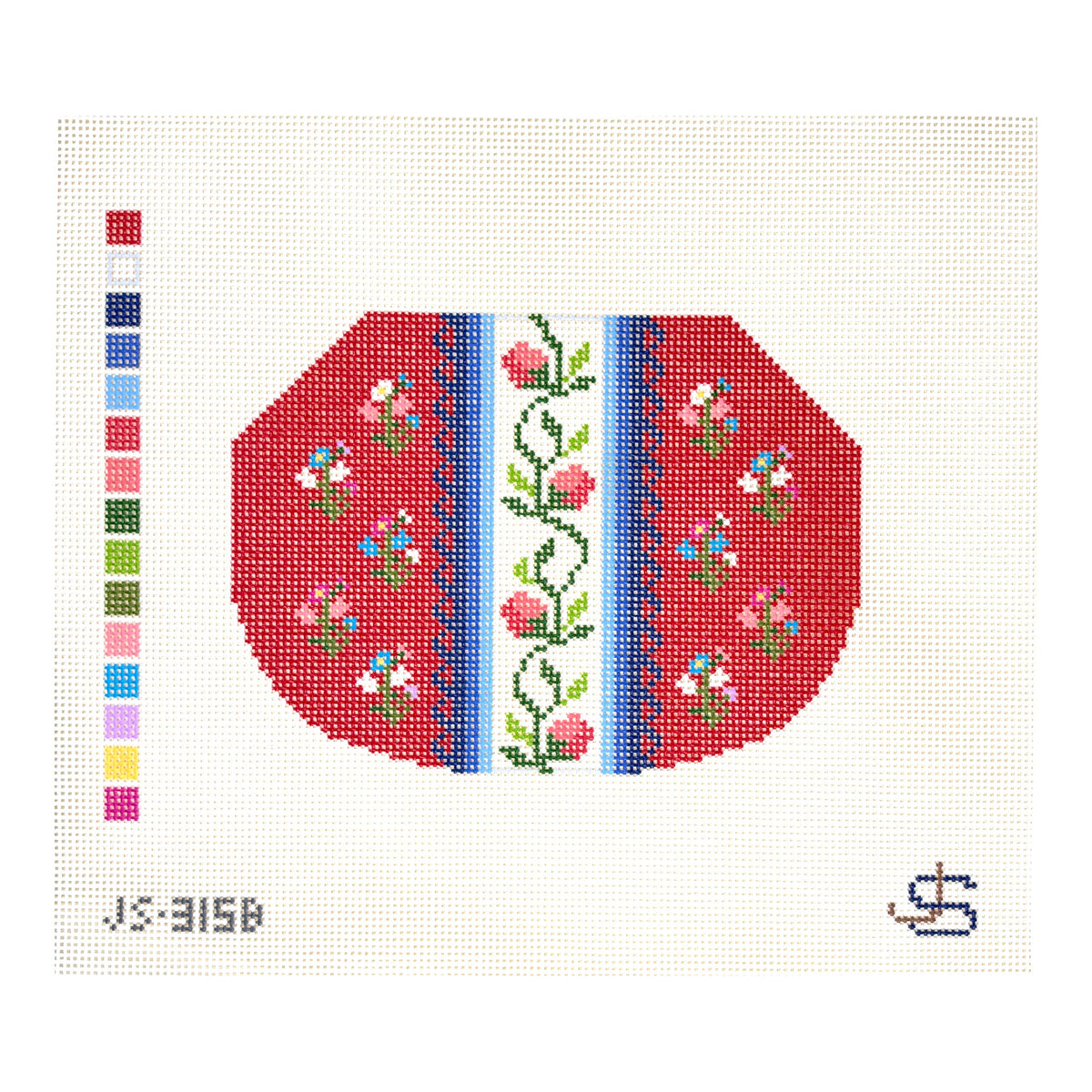 Jeni Sandberg Needlepoint Floral Stripe Kiss Lock Bag Needlepoint Canvas - Red