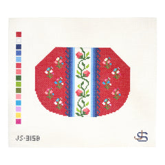 Jeni Sandberg Needlepoint Floral Stripe Kiss Lock Bag Needlepoint Canvas - Red