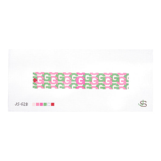 Jeni Sandberg Needlepoint G Letter Key Fob Needlepoint Canvas - Pink and Green