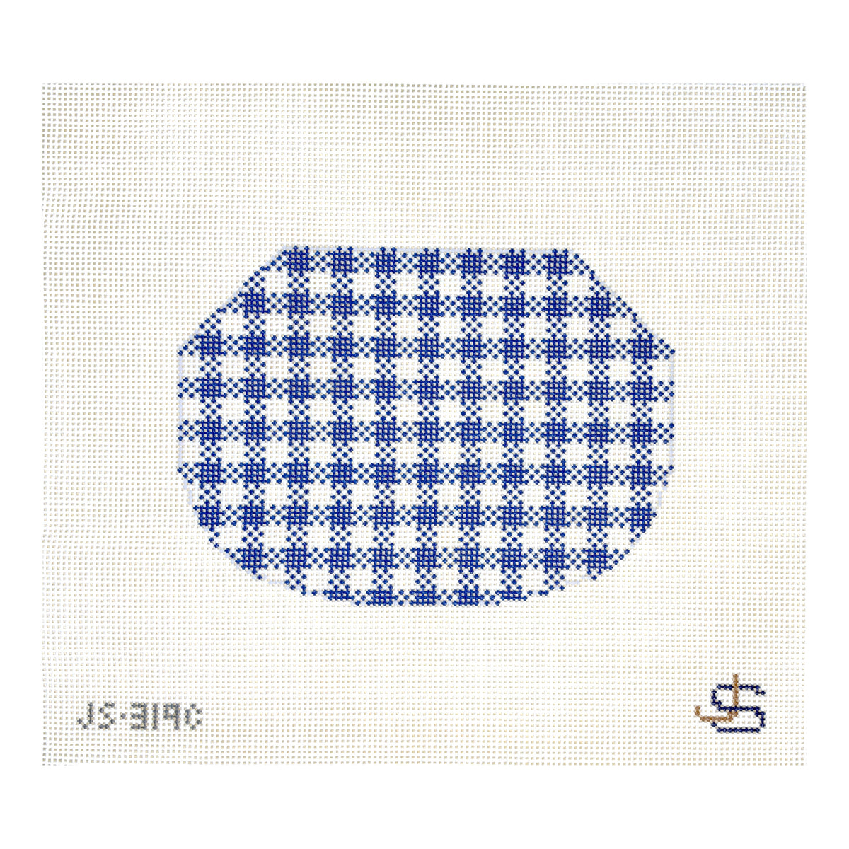 Jeni Sandberg Needlepoint Gingham Kiss Lock Bag Needlepoint Canvas - Blue