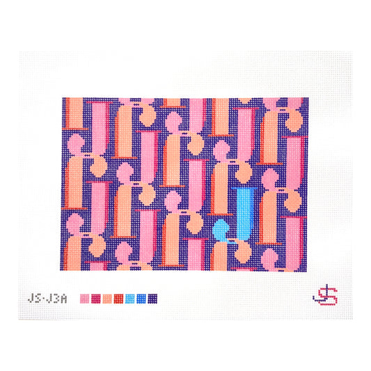 Jeni Sandberg Needlepoint J Letter Clutch Needlepoint Canvas - Purple and Orange