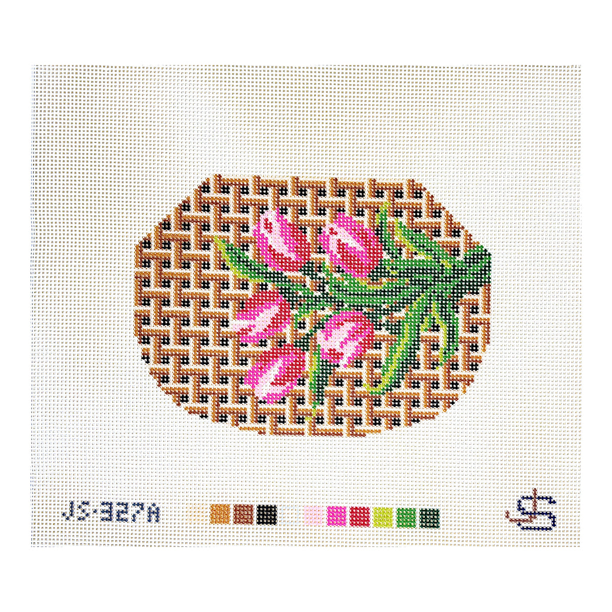Jeni Sandberg Needlepoint Tulips Kiss Lock Bag Needlepoint Canvas - Basketweave