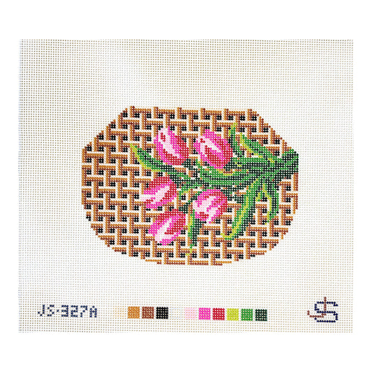 Jeni Sandberg Needlepoint Tulips Kiss Lock Bag Needlepoint Canvas - Basketweave
