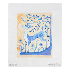 Kate Dickerson Needlepoint Collections Adam Trest Blue Deer on Parchment Needlepoint Canvas