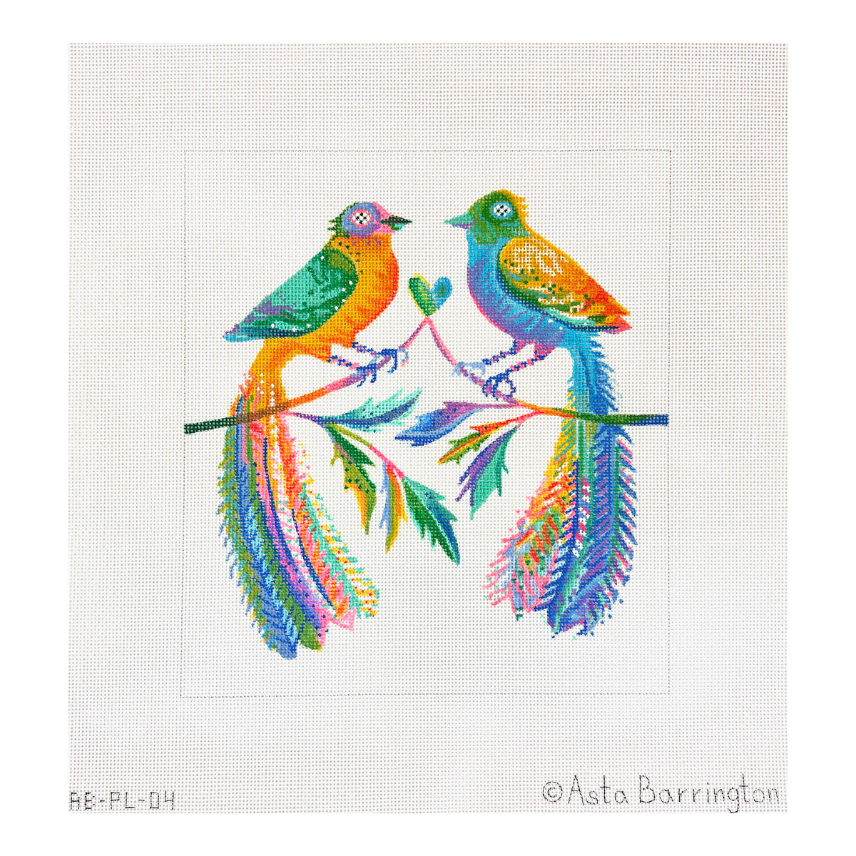 Kate Dickerson Needlepoint Collections Asta Barrington Colorful Love Birds Needlepoint Canvas