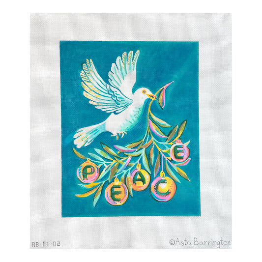 Kate Dickerson Needlepoint Collections Asta Barrington Dove with Olive Branch and PEACE Ornaments Needlepoint Canvas