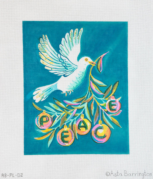 Kate Dickerson Needlepoint Collections Asta Barrington Dove with Olive Branch and PEACE Ornaments Needlepoint Canvas