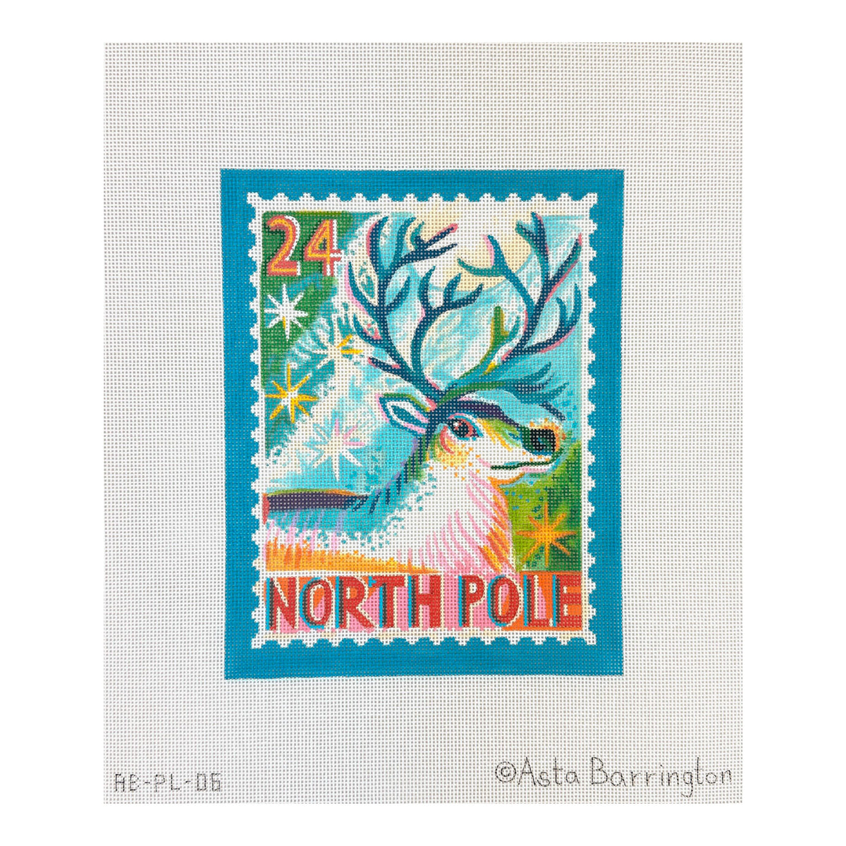 Kate Dickerson Needlepoint Collections Asta Barrington North Pole Reindeer Stamp Needlepoint Canvas
