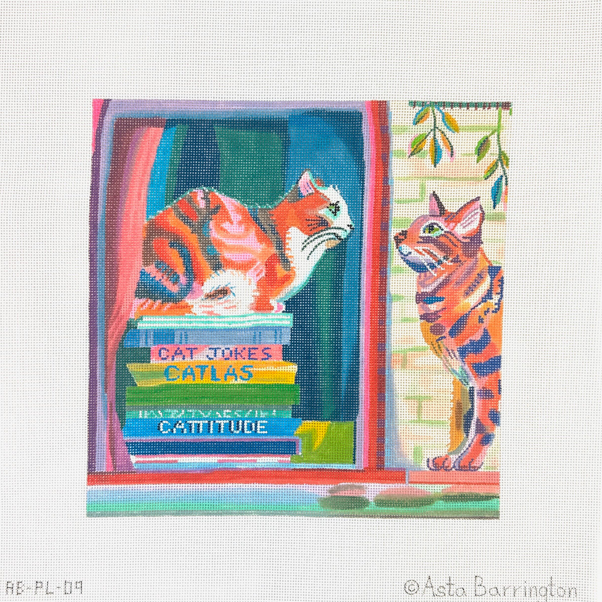 Kate Dickerson Needlepoint Collections Asta Barrington Tabby Cat Book Club Needlepoint Canvas