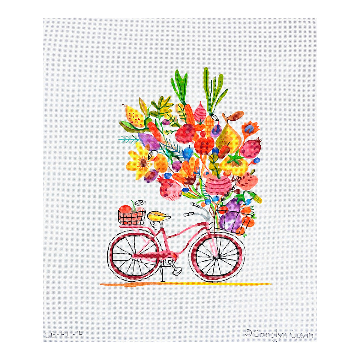 Kate Dickerson Needlepoint Collections Carolyn Gavin Market Basket Bicycle Needlepoint Canvas
