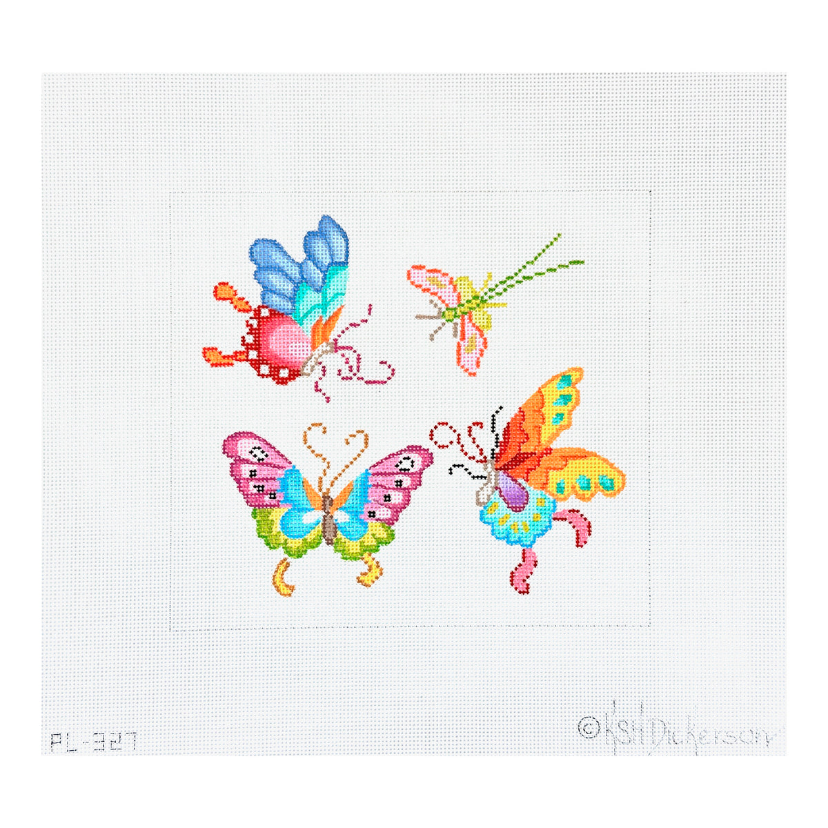 Kate Dickerson Needlepoint Collections Chinese Butterflies & Dragonfly Needlepoint Canvas