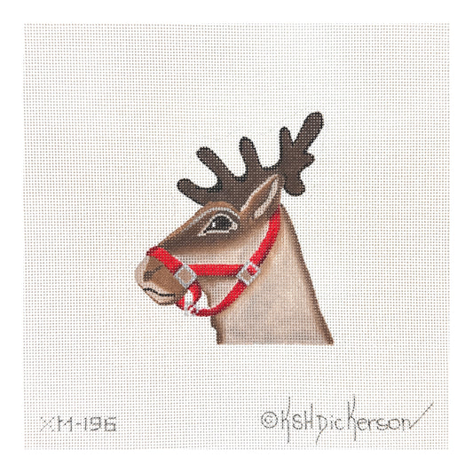 Kate Dickerson Needlepoint Collections Christmas Ornament Reindeer Tans & Brown Needlepoint Canvas