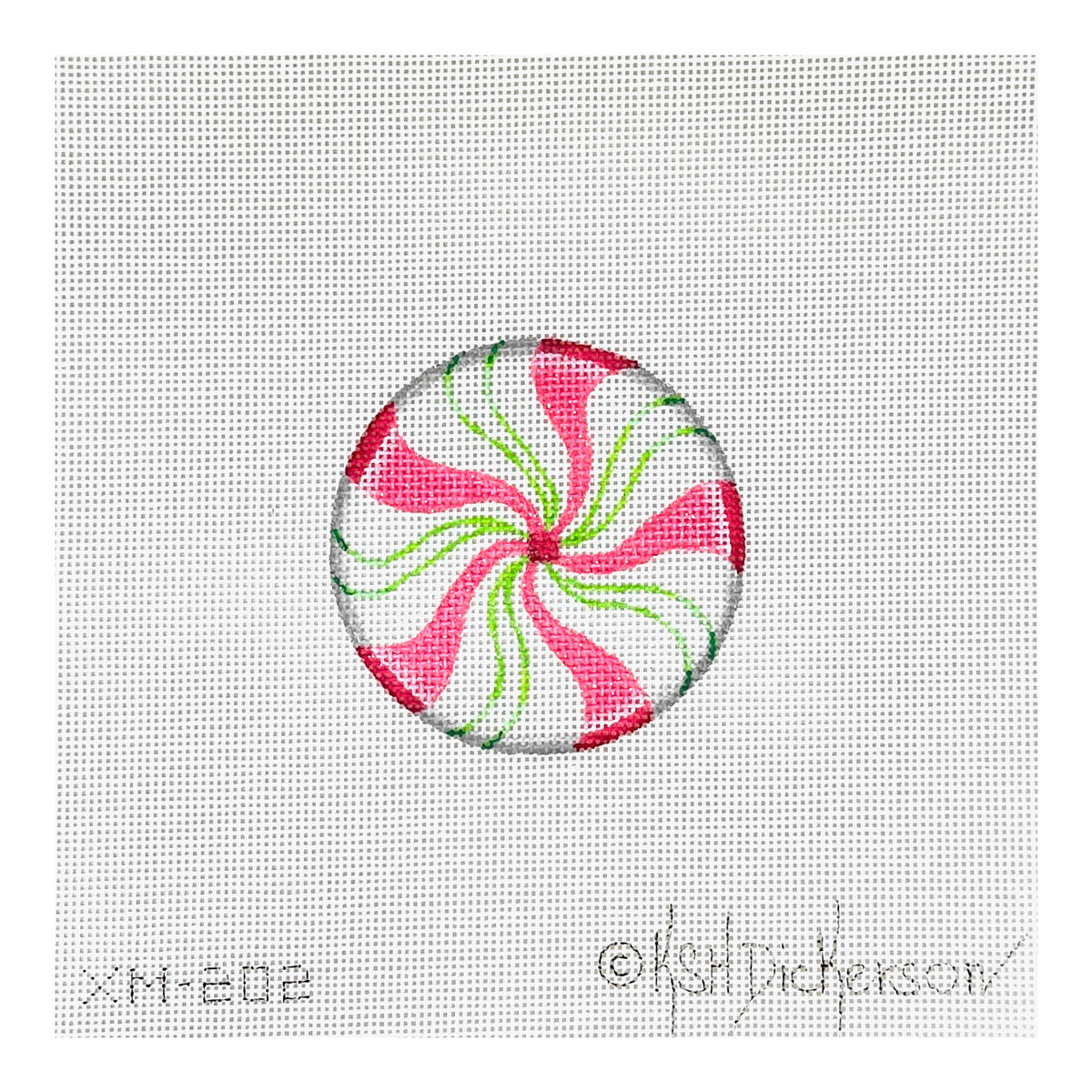 Kate Dickerson Needlepoint Collections Christmas Ornament Sparkly Pink and Lime Peppermint Needlepoint Canvas
