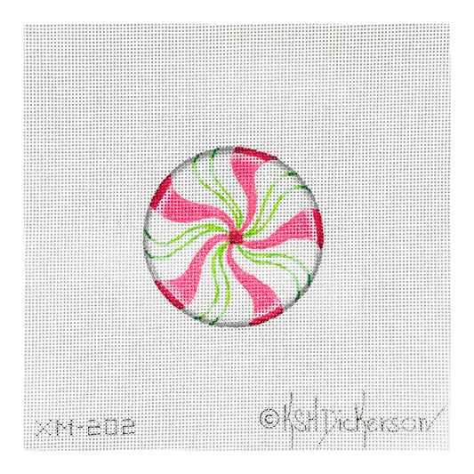 Kate Dickerson Needlepoint Collections Christmas Ornament Sparkly Pink and Lime Peppermint Needlepoint Canvas