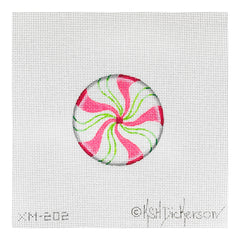 Kate Dickerson Needlepoint Collections Christmas Ornament Sparkly Pink and Lime Peppermint Needlepoint Canvas