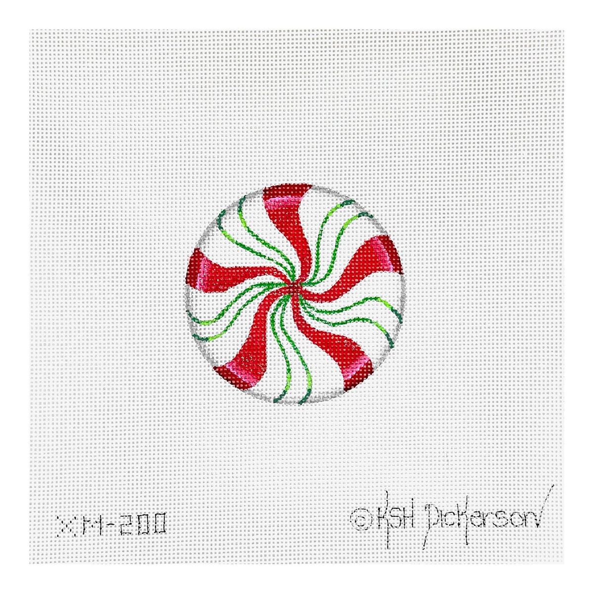Kate Dickerson Needlepoint Collections Christmas Ornament Sparkly Red and Green Peppermint Needlepoint Canvas