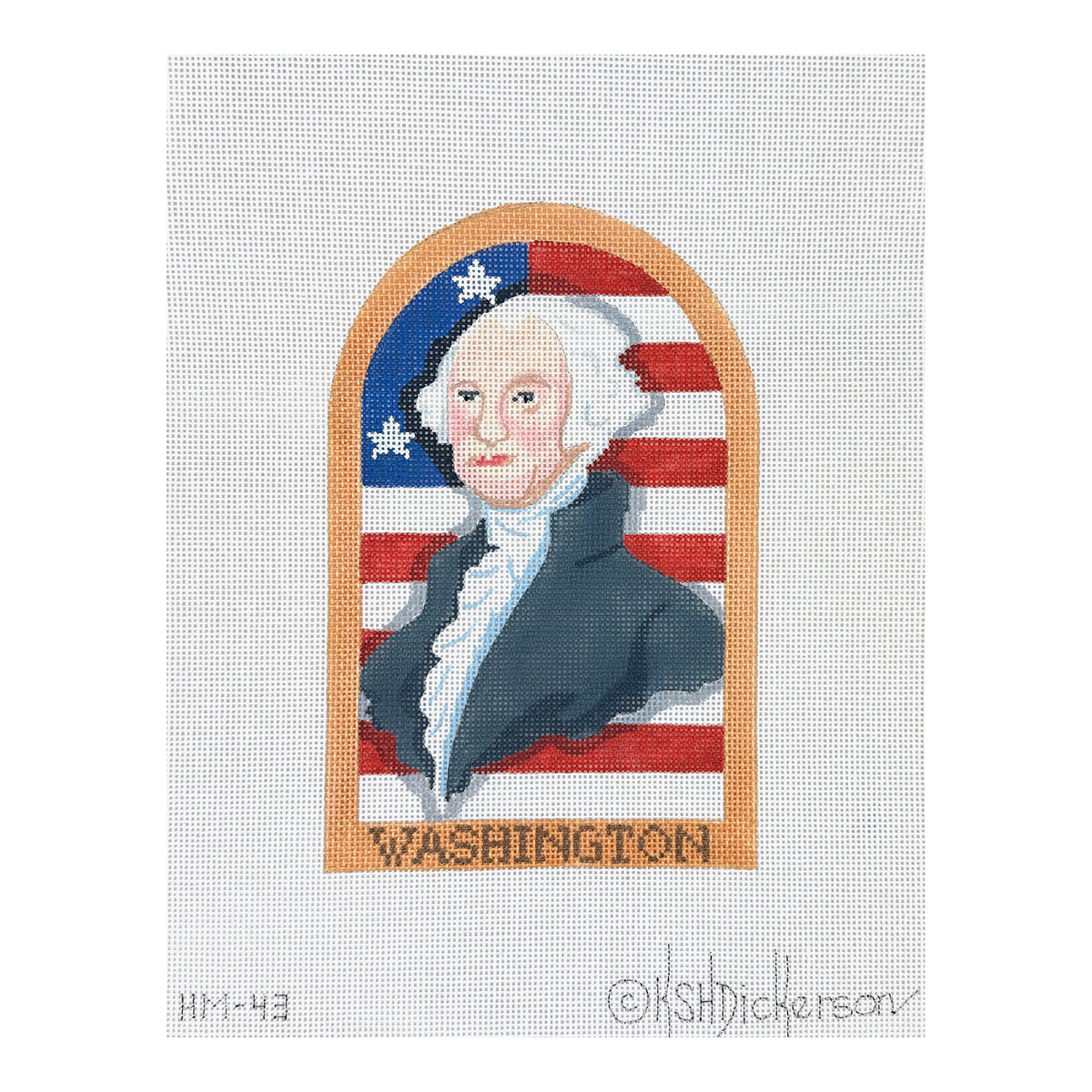 Kate Dickerson Needlepoint Collections Holiday Series Mini George Washingtons Birthday Portrait with Colonial Flag February Needlepoint Canvas