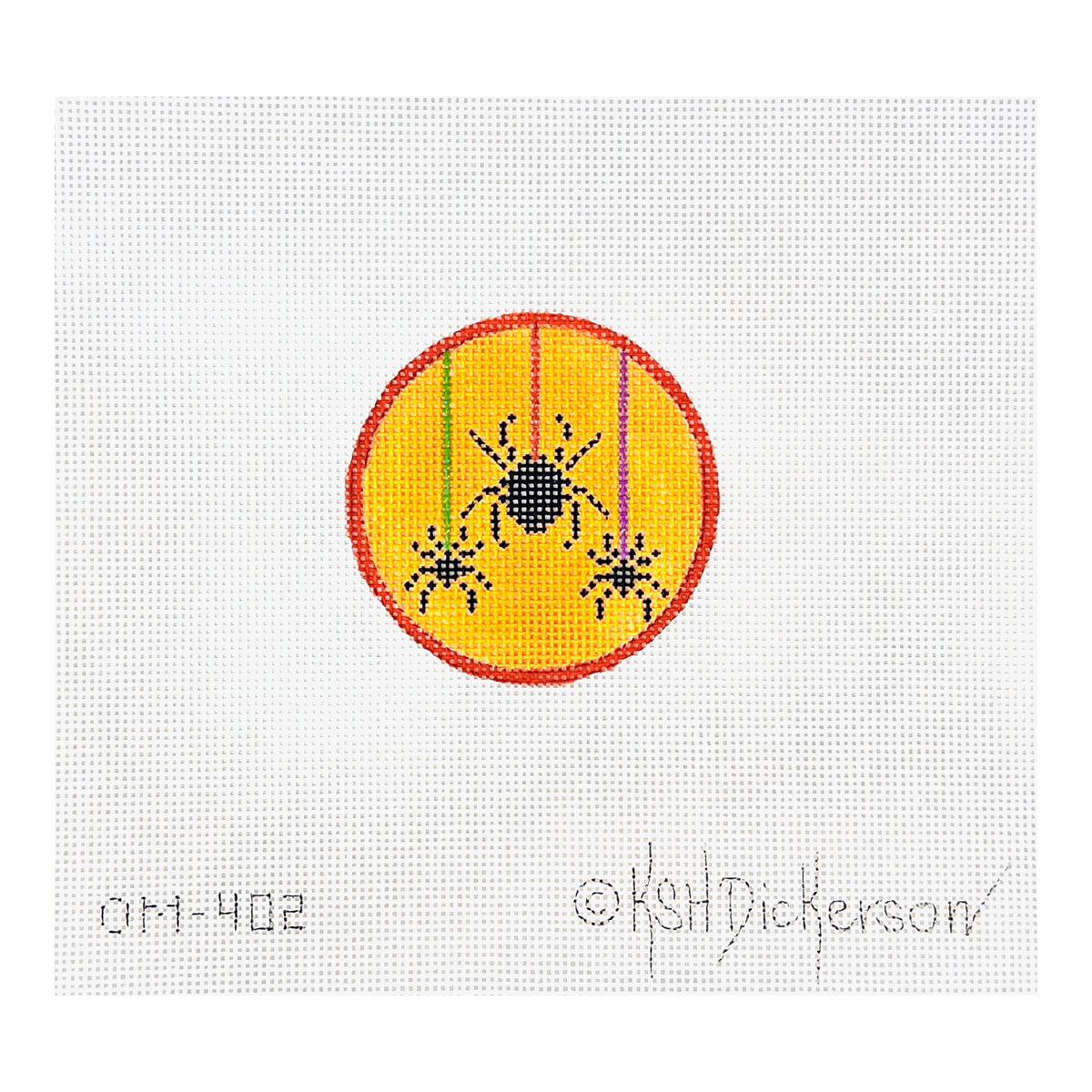 Kate Dickerson Needlepoint Collections Halloween Mini Spiders Hanging on Sparkly Threads Needlepoint Canvas