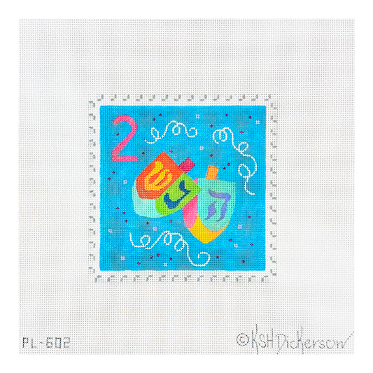 Kate Dickerson Needlepoint Collections Hanukkah Stamp #2 Dreidels with Confetti Needlepoint Canvas
