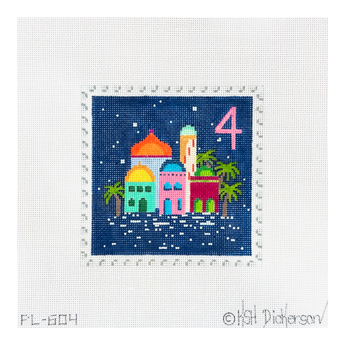 Kate Dickerson Needlepoint Collections Hanukkah Stamp #4 Jerusalem with Snow Needlepoint Canvas
