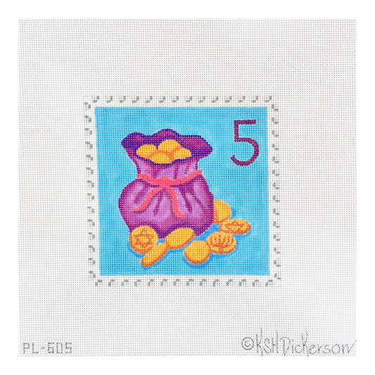 Kate Dickerson Needlepoint Collections Hanukkah Stamp #5 Bag of Gelt Needlepoint Canvas