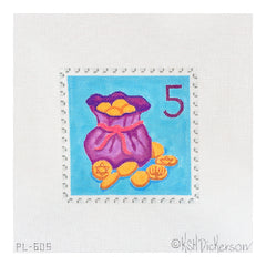 Kate Dickerson Needlepoint Collections Hanukkah Stamp #5 Bag of Gelt Needlepoint Canvas