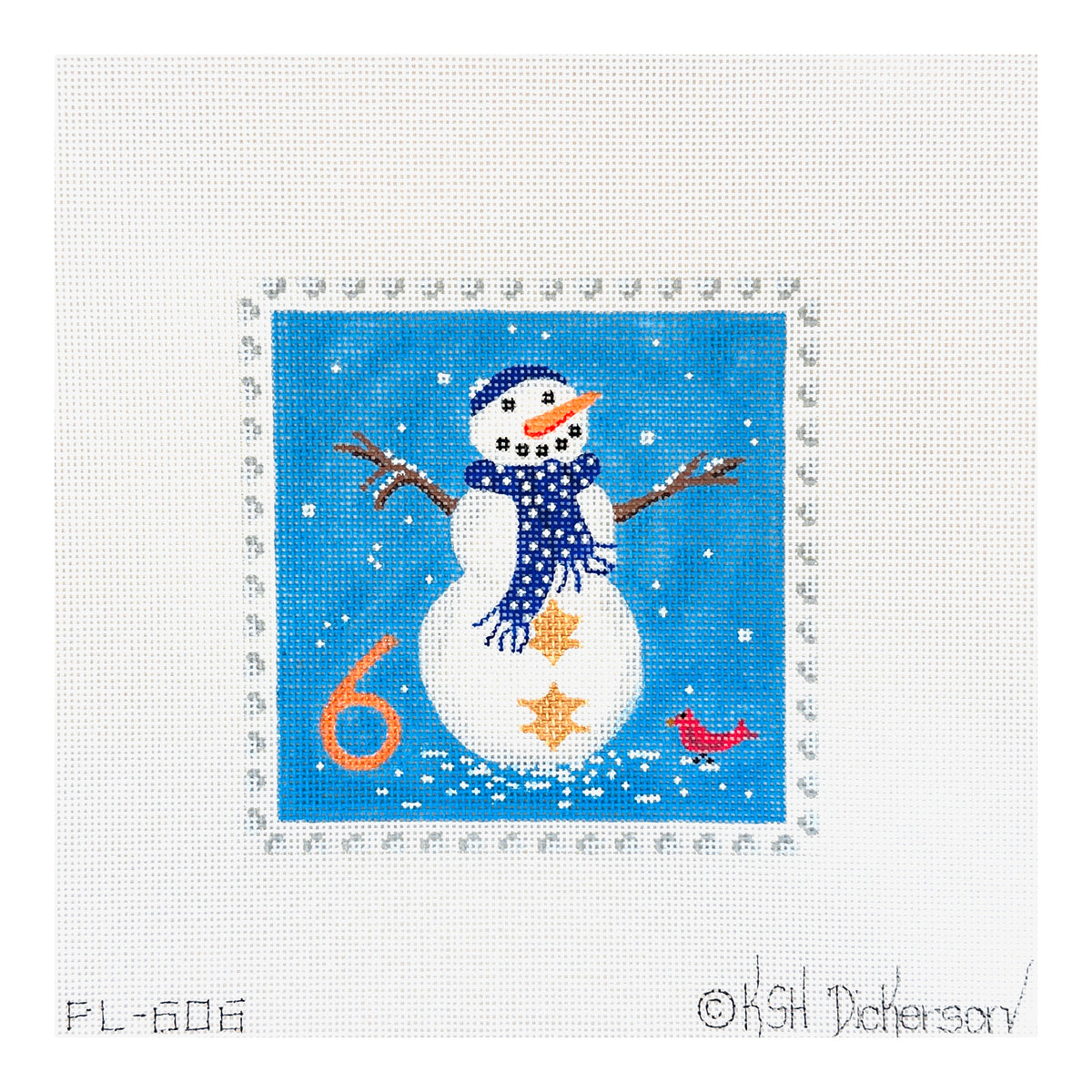 Kate Dickerson Needlepoint Collections Hanukkah Stamp #6 Snowman with Yarmulke Needlepoint Canvas