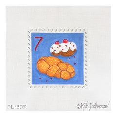 Kate Dickerson Needlepoint Collections Hanukkah Stamp #7 Hanukkah Donuts and Challah Needlepoint Canvas