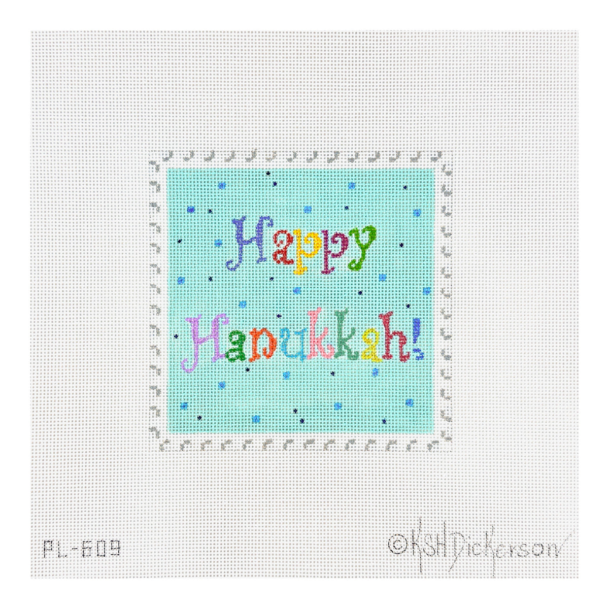 Kate Dickerson Needlepoint Collections Hanukkah Stamp #9 Happy Hanukkah Needlepoint Canvas