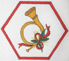 Kate Dickerson Needlepoint Collections Hunting Horn with Greenery Needlepoint Canvas