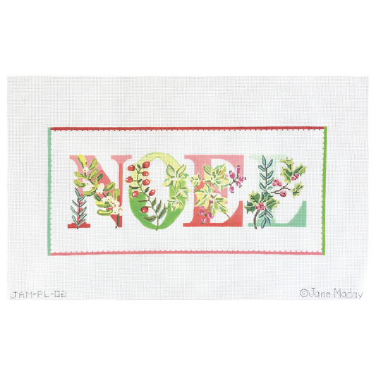 Kate Dickerson Needlepoint Collections Jane Maday Noel with Winter Greens and Berries on White Needlepoint Canvas