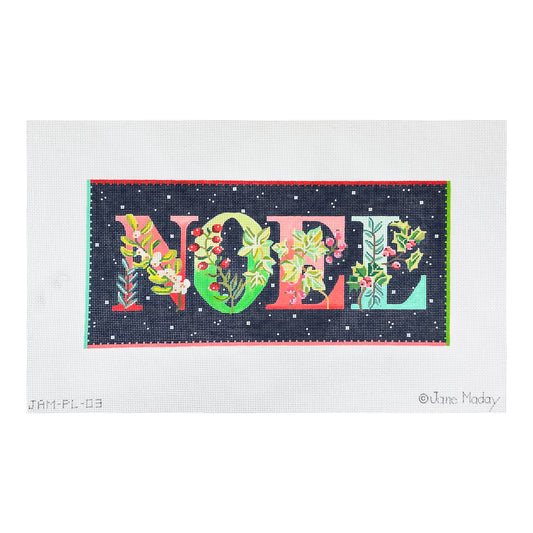 Kate Dickerson Needlepoint Collections Jane Maday Noel with Winter Greens and Berries Midnight Sky with Sparkly Snowflakes Needlepoint Canvas