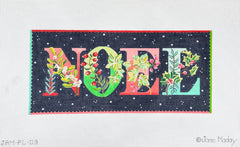 Kate Dickerson Needlepoint Collections Jane Maday Noel with Winter Greens and Berries Midnight Sky with Sparkly Snowflakes Needlepoint Canvas