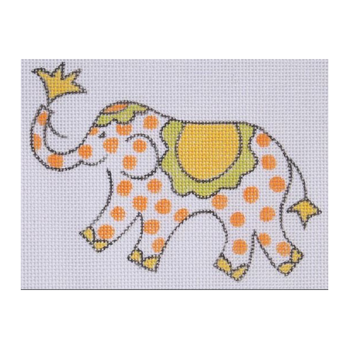 Kate Dickerson Needlepoint Collections Jilly Walsh Ornament Mini Elephant Orange Polka Dots with Yellow and Lime Needlepoint Canvas