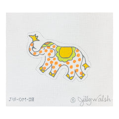 Kate Dickerson Needlepoint Collections Jilly Walsh Ornament Mini Elephant Orange Polka Dots with Yellow and Lime Needlepoint Canvas