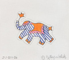 Kate Dickerson Needlepoint Collections Jilly Walsh Ornament Mini Elephant Periwinkle Stripes with Orange and Pink Needlepoint Canvas