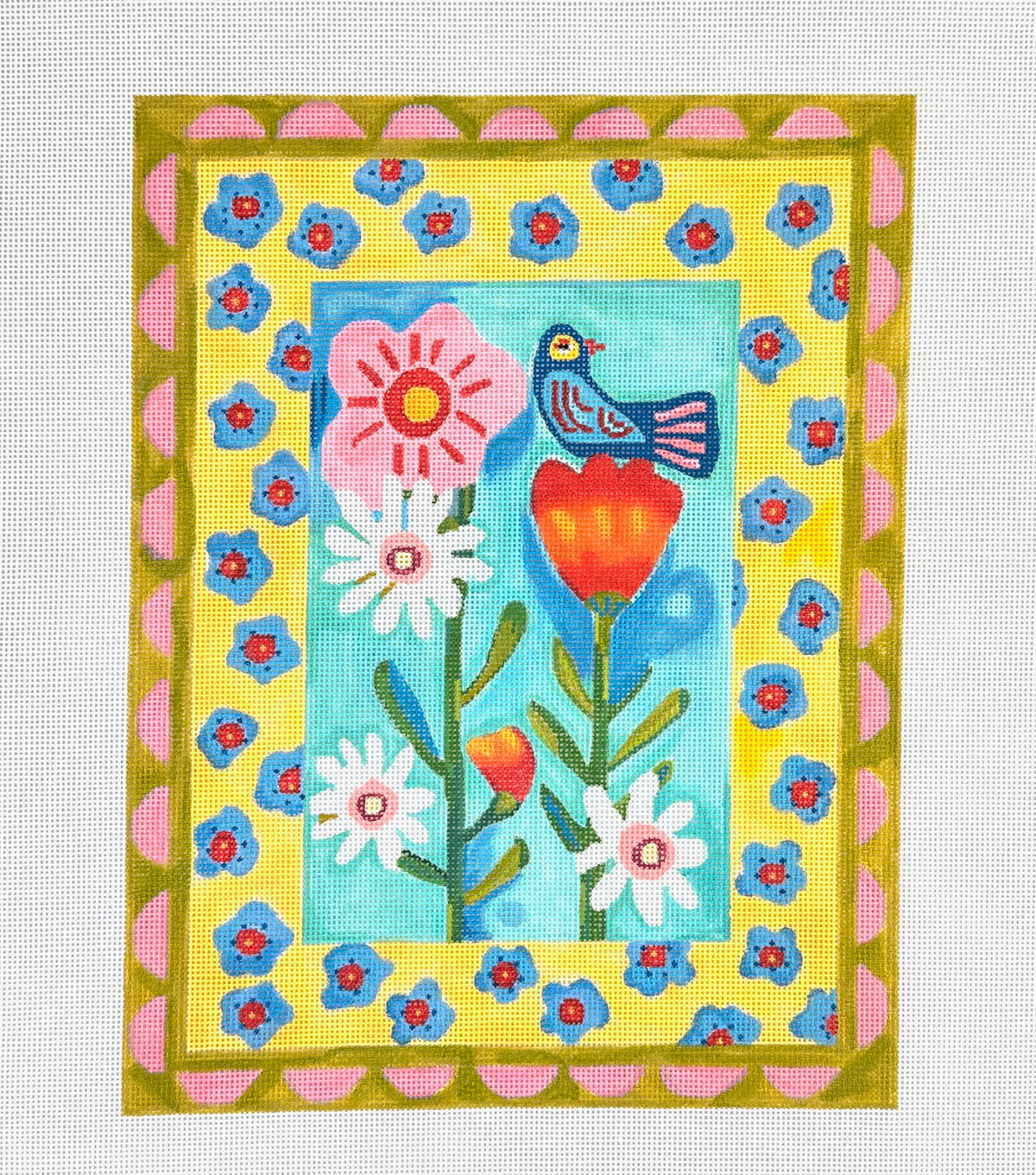 Kate Dickerson Needlepoint Collections Julia Eves Blue Bird on Flowers with Double Border