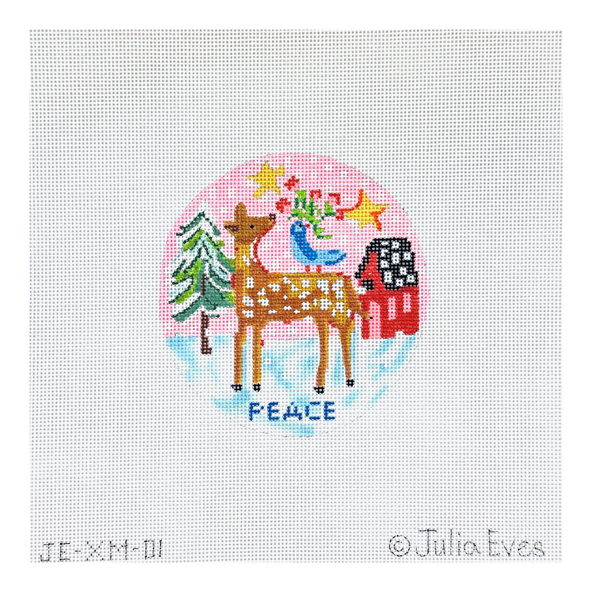 Kate Dickerson Needlepoint Collections Julia Eves Peace Deer Bird & Red House Needlepoint Canvas